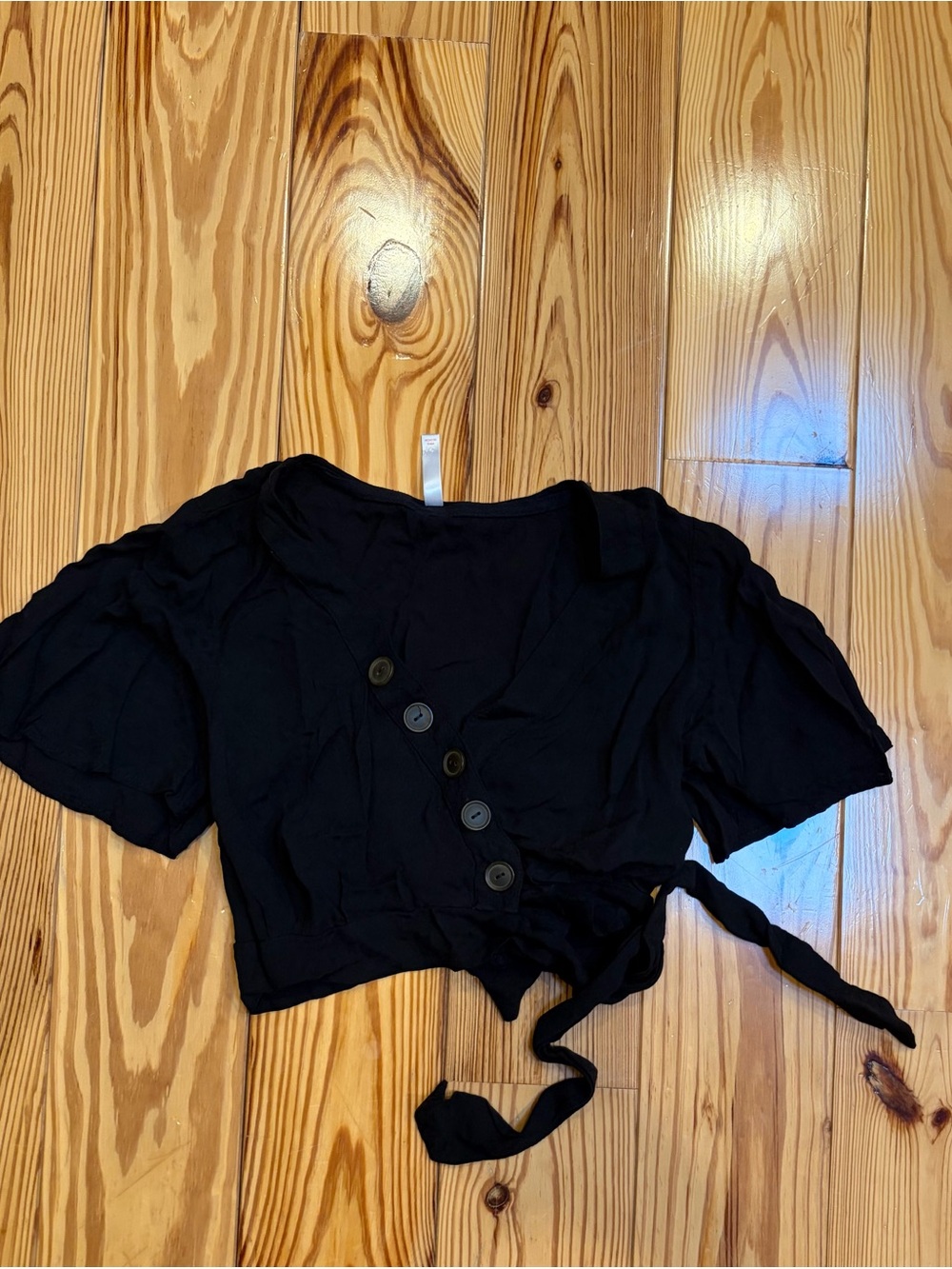 Xhilaration Black Button-Front Crop Wrap Top